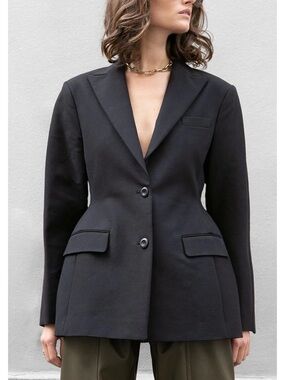 The Frankie Shop Black Tailored Colette Hourglass Two-Button Blazer